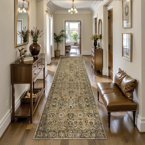 Image of Tangsoo Brown 2.6x12 Hallway Runner Rugs Washable Runner Rug Non Slip