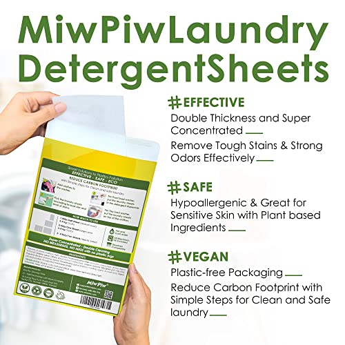 Miw Piw Laundry Detergent Sheets - 60 Loads Liquidless Laundry For Sensitive Skin- Travel Clean Strips - Zero Waste Eco Friendly Biodegradable Plastic Free Washer #TOP1