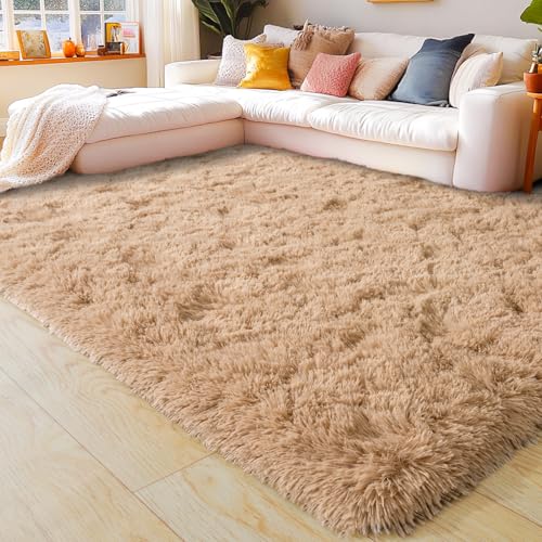 KING DARE 6x9 Area Rugs for Living Room Beige Rug, Fluffy Shaggy Fuzzy Plush Furry Large Floor Carpet, Anti-Slip Washable Modern Soft Rug for Bedroom Girls Boys Room Indoor