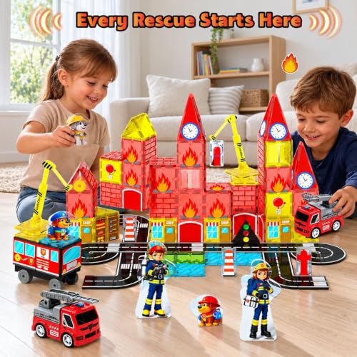 GobiDex 58-Piece Fire Truck Magnetic Tile Set - 19.99 w/ Code + 50% Off Code TP320821 - image 5
