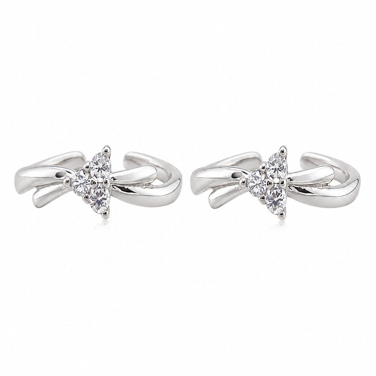 925 Sterling Silver Designer Toe Rings for Women | Adjustable Open Band Three Zircon Design | Daily Wear Fancy Bichiya Pair-image-26