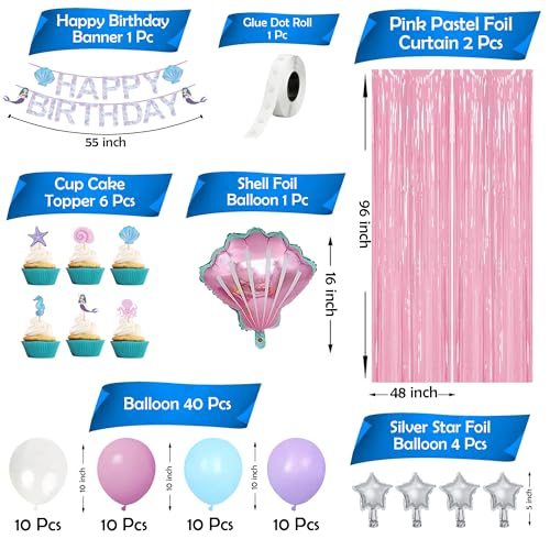 Image of Party Propz Mermaid Theme Birthday Decoration Kit For Girls - 55 Pcs, Birthday Decoration Items For Girl, Kids | Mermaid Foil Balloons, Metallic Balloons, Cake Toppers