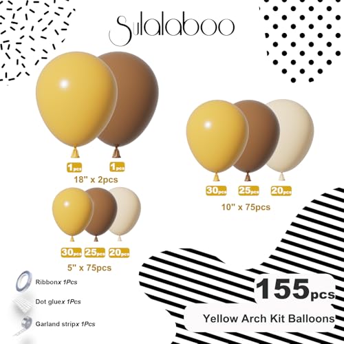 Image of Mustard Yellow Balloons Arch Kit 155Pcs Sand Brown 18 10 5 Inch | Yellow White Ivory Different Sizes Mustard Latex Balloon Garland for Birthday Anniversary Sunflower Bee Party Decorations