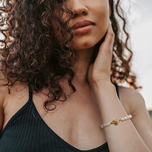 Pearlsays Natural Pearl Bracelets For Women 925 Sterling Silver Plated 18K Gold Heart Clasp Handpicked Real White Cultured Freshwater Round Pearl Strand Bracelet Handmade Birthstone June Charm Gifts #TOP1