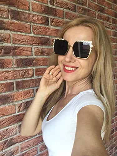 FEISEDY Women Oversized Square Sunglasses Pearl Design Ladies 2021 New Luxury Fashion Big Shades B27474