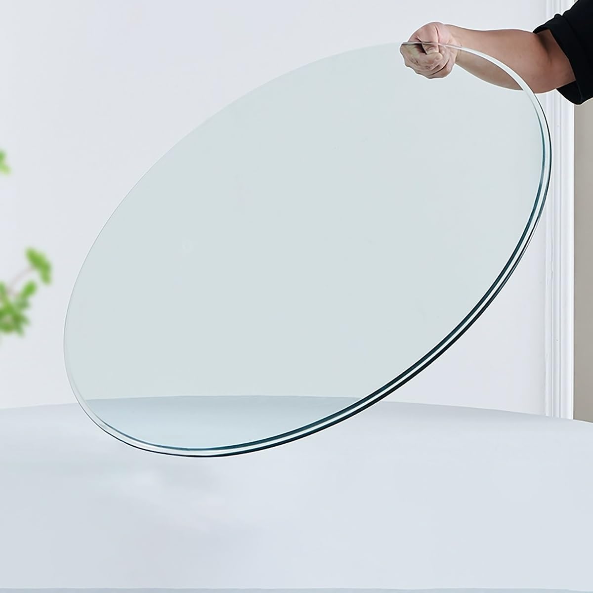 Round Table Top Replacement Glass Surface 3/10" Thick Tempered Beveled Edge, Clear Circle Tabletop Protector for Patio, Dining, Coffee(55cm/21.7in)