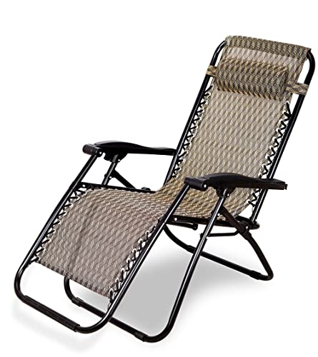 Image of Ash & Roh Zero Gravity Lawn Chair Anti Gravity Lounge Chair Adjustable Recliner Pillow Outdoor Camp Chair for Poolside Backyard Beach, Support (Brown Texture)