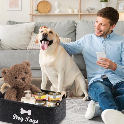 inheming Filz Aufbewahrungsbox für Hundespielzeug, Hundespielzeug Aufbewahrung, Schwarz Rechteck Aufbewahrungskorb für die Organisation von Haustierspielzeug, Decken, Leinen 38cm x 25cm x 18cm