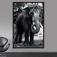 Framed Canvas Wall Art Duotone Elephants Animals Black and White Bohemian Duotone Elephants Expressive Grey Living Room Photography - 16x24 inches