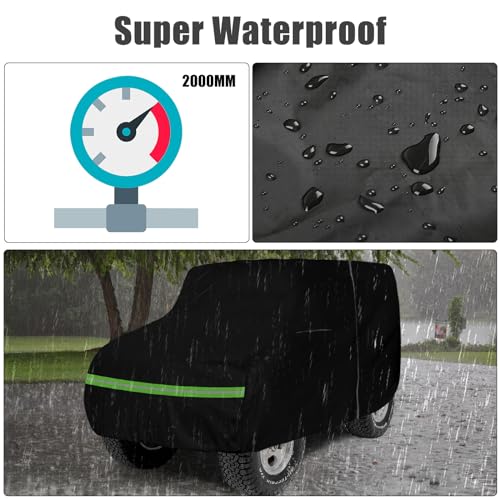 Waterproof Car Cover Compatible with 1954-1983 Jeep CJ 5 2-Door SUV, 300D All Weather Car Covers with Inner Cotton Liner and Zipper Door for Dust Snow Rain Hail Protection