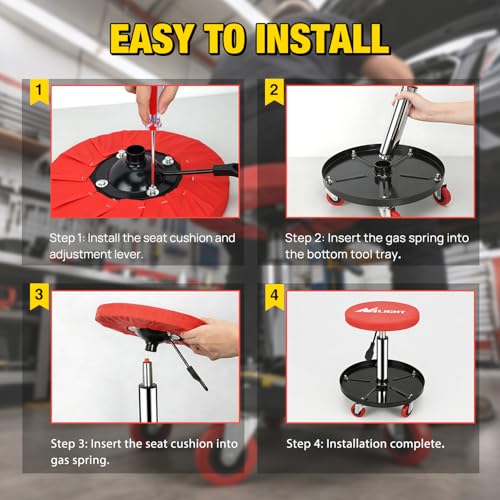 Nilight Rolling Mechanic Stool 330LBS Pneumatic Adjustable Swivel PU Seat by Nilight - Used condition - Image 7