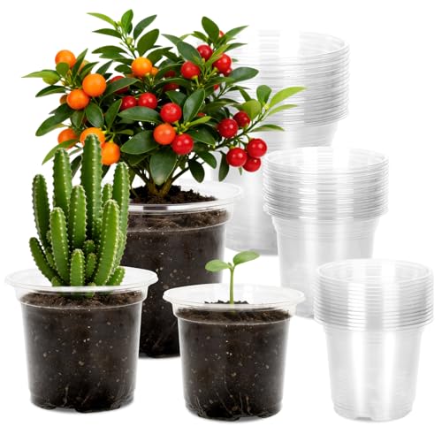 KINGLAKE Pots de Fleurs en Plastique, Pot pour Semis, 10/12.7/16.5 cm, 15 Pcs Godet de Culture Rempotage, Godet Repiquage Plantation Transparent, pour Semis,...