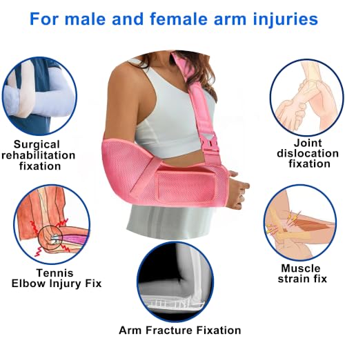 Image of VISKONDA Arm Sling Shoulder Immobilizer-Rotator Cuff Support Brace-Comfortable Medical Sling for Shoulder Injury,Left and Right Arm,Men and Women,for Broken,Dislocated,Fracture,Strain(Pink,Large)