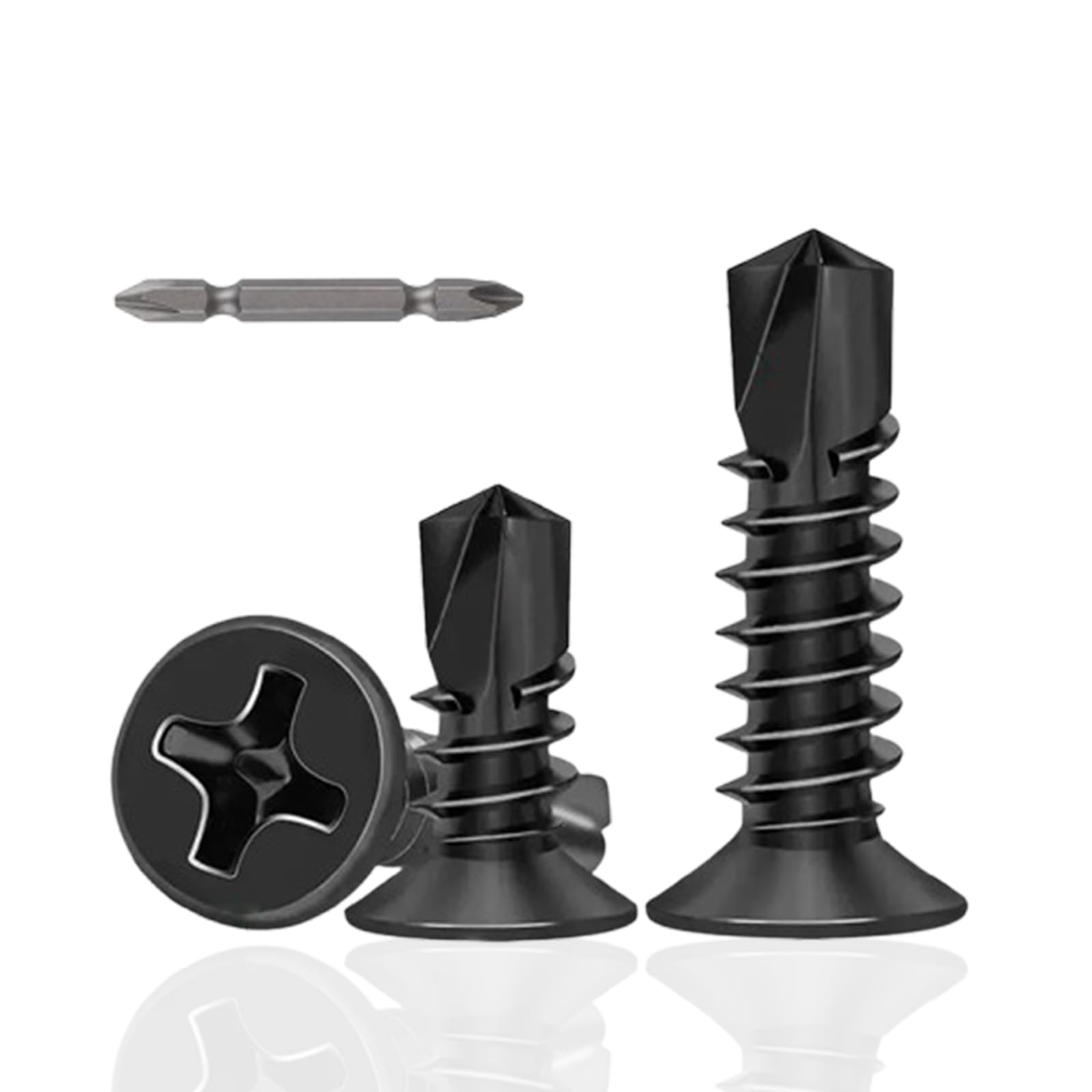 50Pcs Flat Head Self Tapping Screws,M4.2x38mm Self Drilling Screws for Sheet Metal, 410 Stainless Steel Self Tapping Screw, Black Oxide,with Screwdriver Key