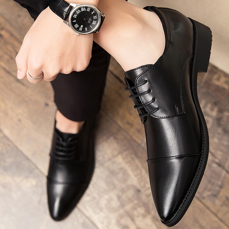 Men's Fashionable Retro Derby Shoes Comfortable Oxford Lace-Up Dress Shoes, Breathable Business Casual4