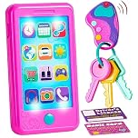 JOYIN Pretend Toddler Phone, Pink Learning Toy Phone Set, Keyfob Key Toy and Credit Cards Set, Kids Cellphone, Girls Boys Birthday Gifts for 1 2 3 Year Old, Kids Presents, Easter Basket Stuffers