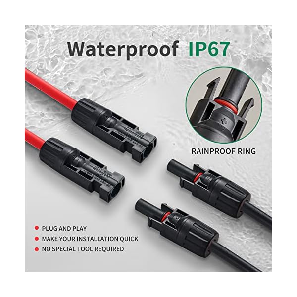 GENORTH 6 mm² Solarkabel Y-Verteiler,1 Paar Solarpanel Y Stecker 1Y2 10AWG Y Stecker Fotovoltaik Kabel Y Stecker,1Y2 Stecker Paar für Solaranlage Steckerfertig(Rot +Schwarz). – Bild 7
