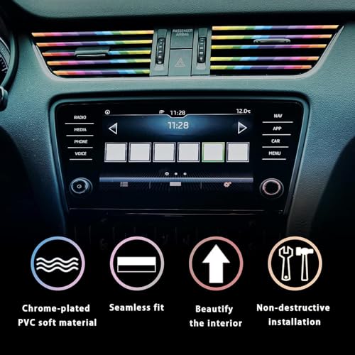 Image of Car Auto Air Conditioner Vent Outlet Trim Strip, DIY Decoration Chrome PVC Car Interior Moulding Trim Strip Line for All Straight Air Vent Outlet(20 Pieces Rainbow)