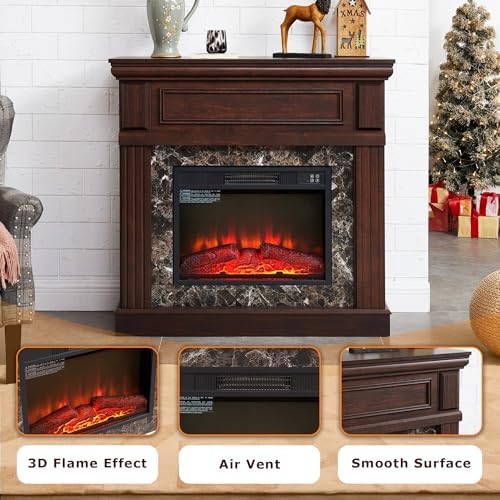 42 inch Electric Fireplace with Mantel, Portable Freestanding Wood Stove with Remote Control, 23'' Fireplace Insert Heater,1400W Realistic 3D Flame Stacked Stone Surround (42" W Dark Cherry) - Thumbnail 3
