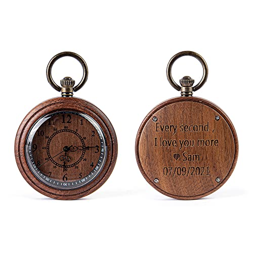 REMFACIO Personalized Pocket Watches for Men Custom Photos Vintage Pocket Watch with Chain Engraved Name Pocket Watch Dad Son Gifts for Fathers Day Birthday Gifts (Wood 1)