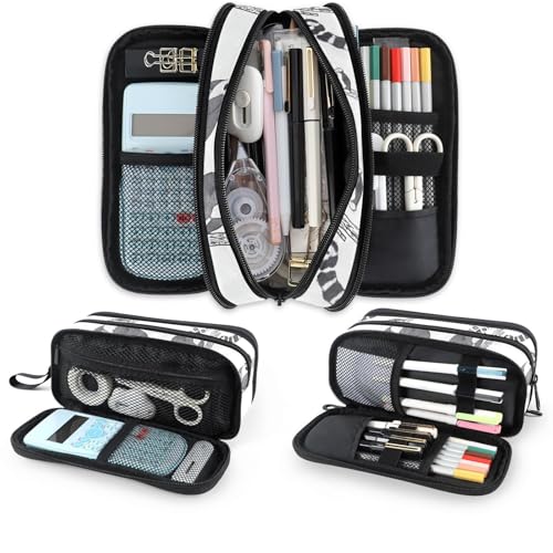 Image of Fustylead Black and White Cute Lemur on Branch Pencil Pen Case with 3 Compartments, Lightweight & Spacious Stationery Bag Cosmetics Bag