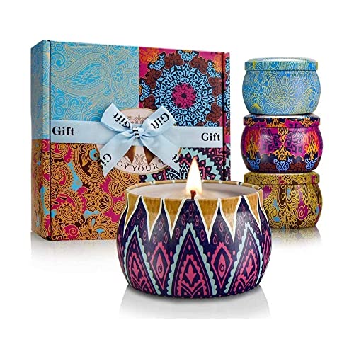 Scented Candles Gift Set, 8% Essential Oil, 4 Pack Aromatherapy Candle, Stress Relief Gifts for Women,120H Burning, Candles for Home Scented, Ideal for Birthday, Christmas, Thanksgiving, Mother’s Day