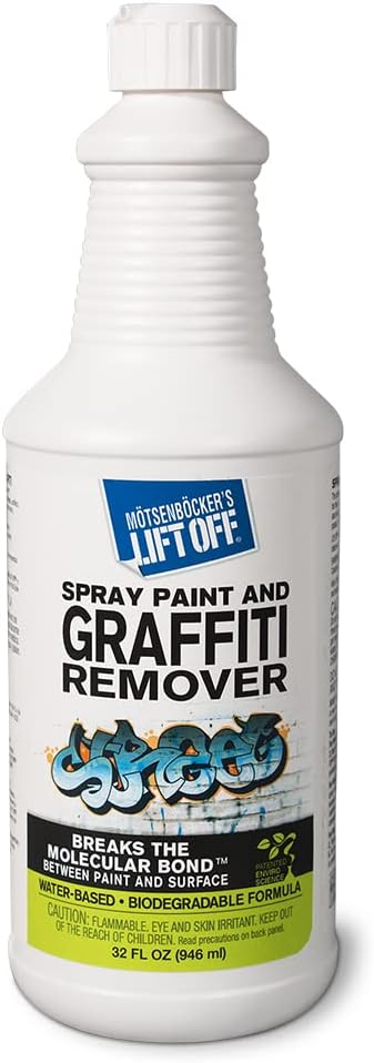 Motsenbocker's Lift Off 41103 Spray Paint and Graffiti Remover Safely Removes Spray Paint, Acrylic, and Enamel From Wood, Metal, Concrete, Plastic, and More, Water-Based, 32 Fl Oz, Pack of 1