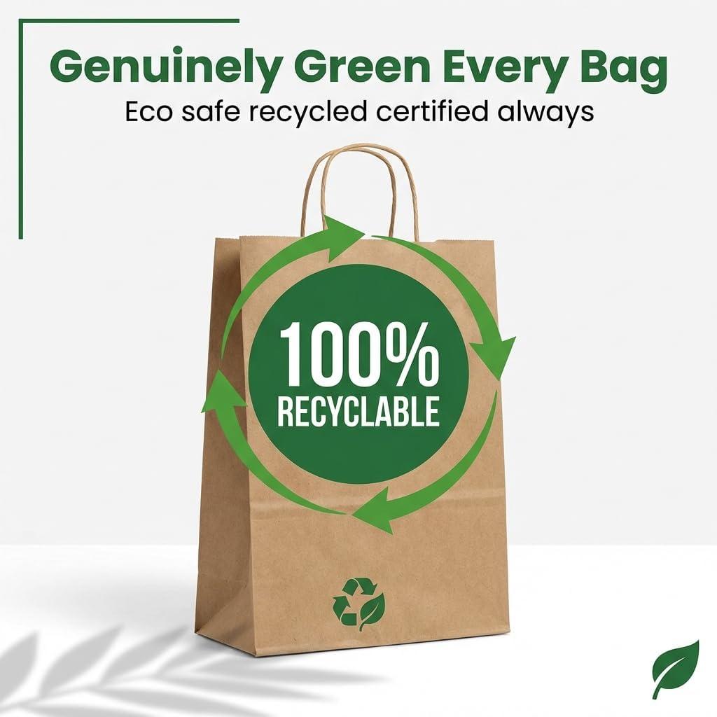 10x5x13 Paper Bags with Handles - Pack of 100, Kraft Paper Bags Ideal for Retail, Merchandise, Shopping, Wedding, Business, Retail, Craft, Gifts & More - Durable, 100% Recyclable Brown Quality Bags - Image 9