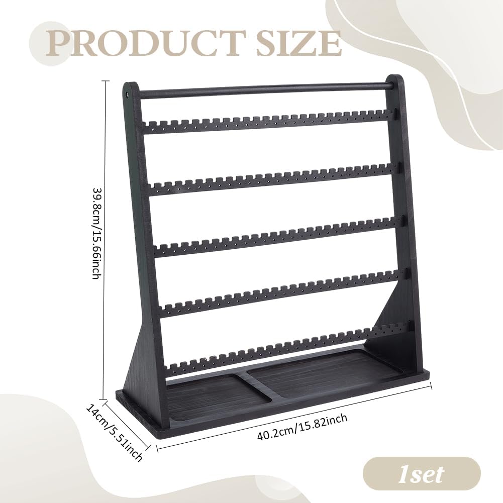PH PandaHall Earring Organizer 5 Layer Earring Holder for 270 Earrings Jewelry Stand Black Wood Display Holder Storage with Tray for Stud Hoop Earrings Women Bedroom Dressing Table