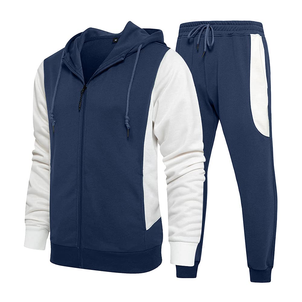 Men's Hooded Athletic Tracksuit Casual 2 Pieces Suits Color Block Hoodies and Sweatpants Set