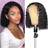 Short Bob Wigs Deep Wave Lace Front Wigs for Black Women Short Curly Glueless Wig Pre Plucked with Baby Hair Water Wave Lace Frontal Wigs Natural Black 151% Density