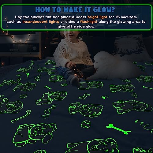 ORDM Glow in The Dark Blanket Dog Pattern Blankets Pug Gifts for Pug Lovers Doggy Throw Blanket Fleece for Kids Adults