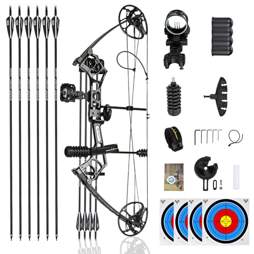PANDARUS Archery Ready to Hunt Compound Bow Package for Adults and Teens,25'-31' Draw Length,0-70 Lbs Adjustable,up to 320 fps,Made in USA,Lightweight Design,2025 New(Black Right Handed Black)