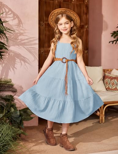 Arshiner Toddler Girl's Summer Cami Dress Boho Sundress Casual Sleeveless Pocket Dresses Light Blue2