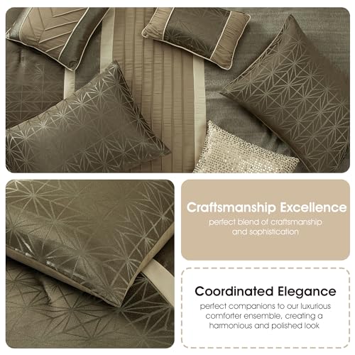 Stratford Park Taupe Comforter Set California King Size, 9 Piece Geometric Bedding Set, Jacquard with Matching Solid Piecework, Bedskirt, Pillows & Shams, Curtains by Stratford Park - Used condition - Image 6