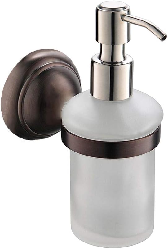 CRW Wall Soap Dispenser Bathroom Oil Rubbed Bronze Liquid Lotion Hand Soap Holder with Removable Glass Bottle Stainless Steel Chrome Pump for Countertop Kitchen Sink Vanity, 8 Oz, Solid Brass