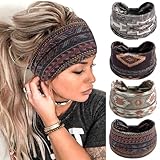 FULZTEY Boho Wide Headbands for Women Vintage Floral Head Bands Large African Bandana Hairbands Non Slip Yoga Workout Sweat Headwraps Cotton Thick Turban Fashion Hair Accessories 4Pcs