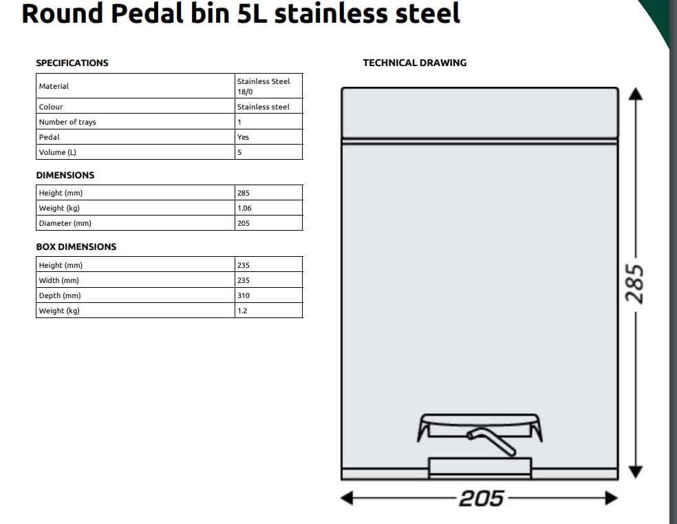 Image of Round Pedal bin 5L Stainless Steel