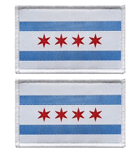 stidsds Confezione da 2 toppe ricamate con bandiera di Chicago City, con bandiera degli Stati Uniti, tattiche militari, con gancio e anello, per vestiti, cappelli, zaini, decorazioni per orgoglio