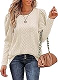 Aokosor Pullover Damen Strickpullover Langarm Winter Rundhals Langarm Gerippt Strickpullover Einfarbige Gestrickte Sweatshirts Beige M