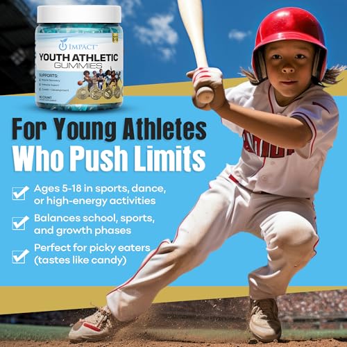 Youth Athletic Gummies – Kids Multivitamin Gummies with Essential Nutrients, Immune & Energy Support, Vegan & Gelatin-Free, Includes Vitamins A, C, B3, B12, Omega-3, Zinc – Ages 5-18