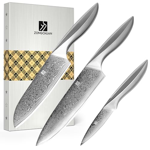 Comparison: Best 3 Piece Chef Knife Set 11 ZongChuan 3 PCS Damascus Chef Knife Set, Ultra-Smooth Cutting Experience and Professional Grade Sharp, Kitchen Knife Set,Handle Ergonomic Design,9CR18MOV High Carbon Stainless Steel,Dishwasher Safe