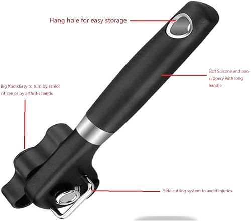 Miniatura 4 de Abrelatas manual con borde liso Abrebotellas de acero, herramienta de cocina con agarre antideslizante