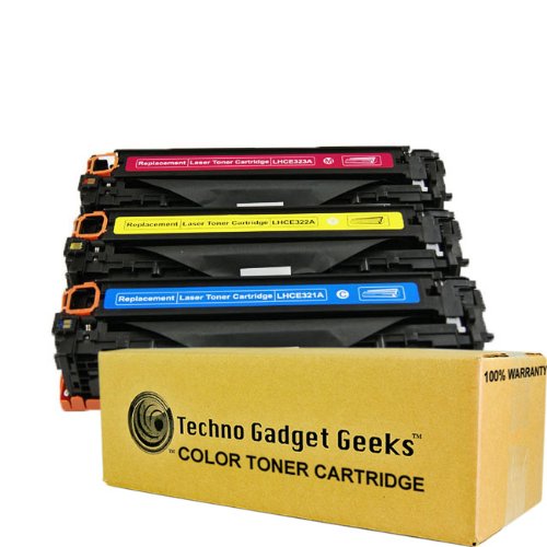 Techno Gadget Geeks 3 Pack CE321A CE322A CE323A Cyan Magenta Yellow Toner Cartridge Fits Color LaserJet Pro CM1415 CM1415fnw mfp CM1415fnw CP1525nw CM1415 CM1415mfp CM1525 CM1525