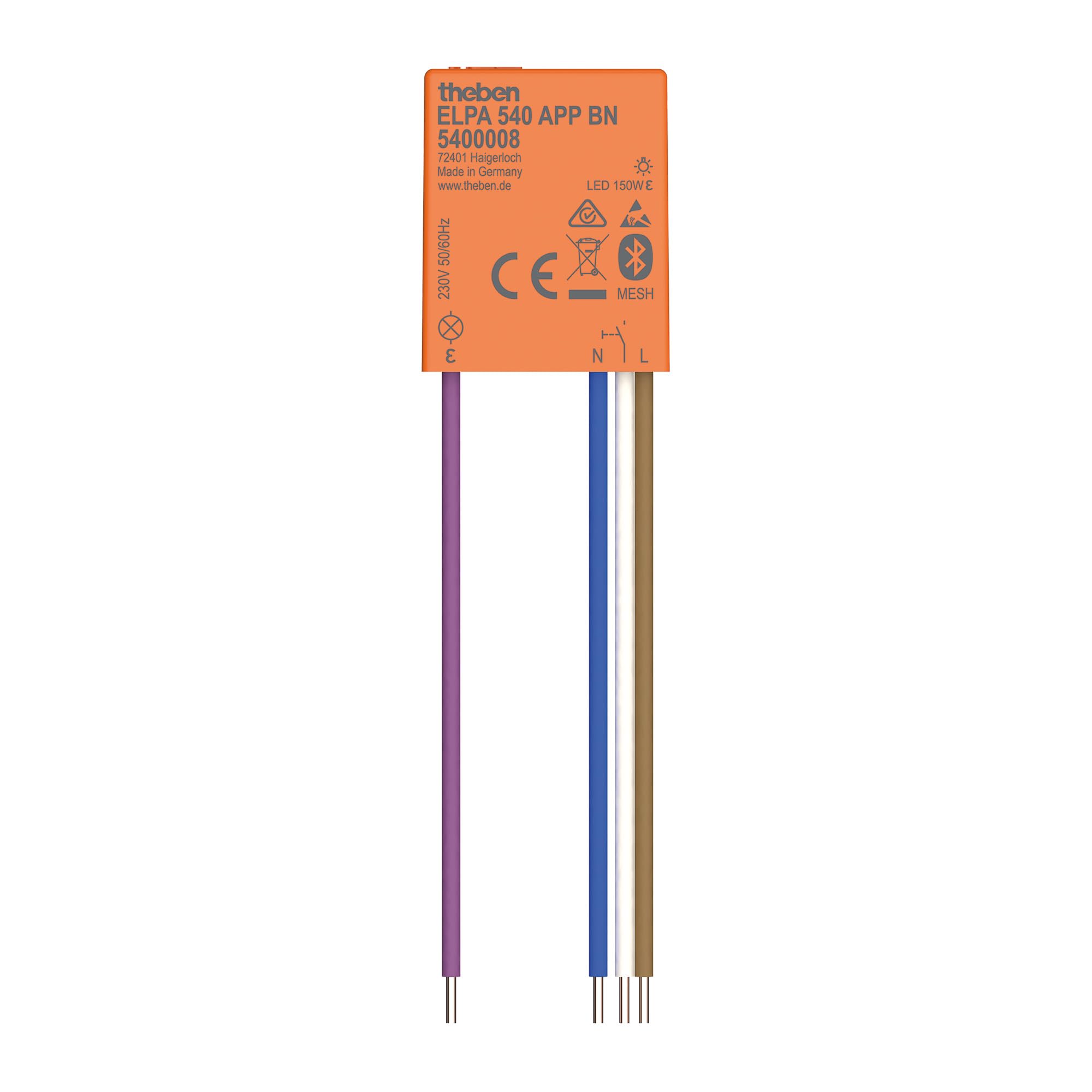 Theben 5400008 ELPA 540 APP BN Mini Temporizzatore luci scale a incasso | multifunzione , 32,7 × 26,6 × 9,6 mm, silenzioso, Bluetooth Mesh, app, 100 m di cavo, 0,5-60 min., preavviso di spegnimento