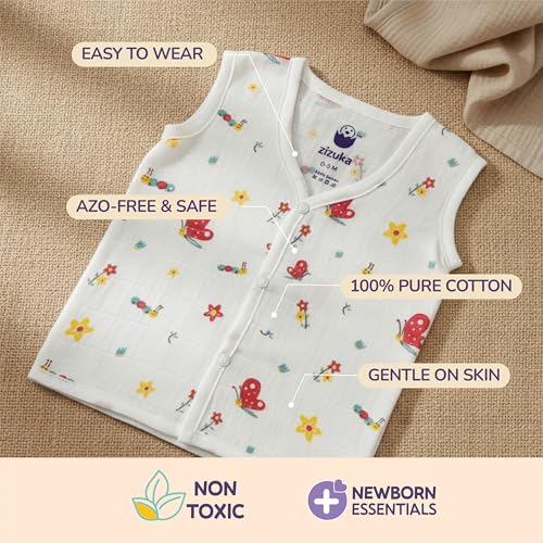 Image of Muslin Cotton Sleeveless Jabla -Baby Cloth for Newborn |Jhabla, Unisex Baby Vest for Boys Girls|Soft, Chemical Free, Breathable, Hypoallergenic Infant Clothing Essentials