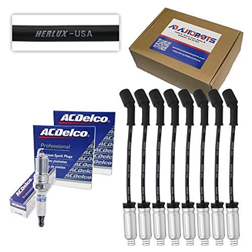 8 ACD-OEM Spark Plugs 41-962 Double Platinum + Herlux (7mm) Spark Plug Wires + 8 Heat Shields For LS2 LS3 LS4 LS7 Engines