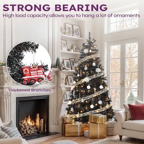 YITAHOME 6ft Prelit Black Artificial Christmas Tree with Remote Control, Hinged Christmas Tree Pine Tree for Home, Office, Party Decoration with 818 Branch Tips and 250 Lights by YITAHOME - Image 8