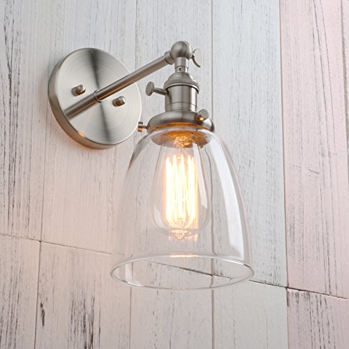 Image of Permo Industrial Vintage Single Sconce with Oval Cone Clear Glass Shade 1-Light Wall Sconce Wall Lamp (Brushed)