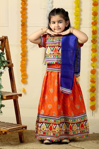 Image of AHHAAAA Kids Embroidered Traditional Ghoomar Lehenga Choli |Chania Choli|Radha Dress|Navratri /Dandiya /Garba Dress with Dupatta for Girls Y0040